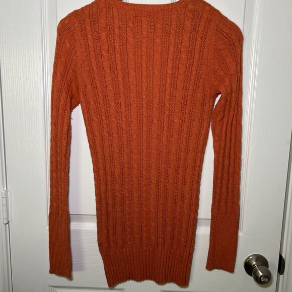 American Eagle Slim Fit Cable Knit Sweater Deep V Women's Medium Y2K Preppy Long - Picture 4 of 8